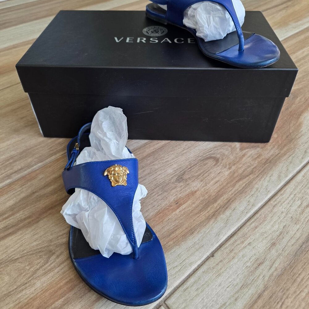 Versace Medusa Royal Blue Thongs Sandals Eur. 39